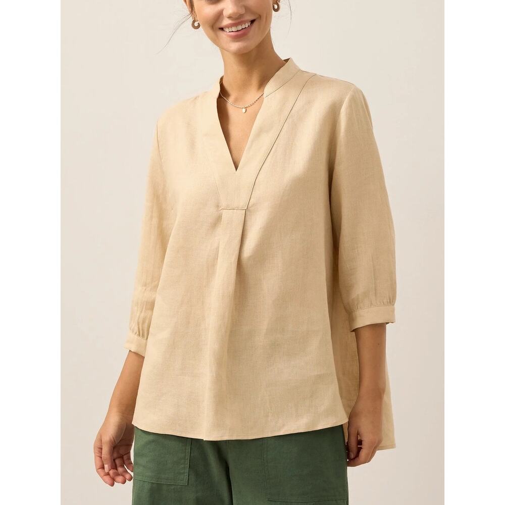 NWT Lintico Womens Linen Tunic Shirt Small Tan Coastal Boho Quiet Luxury Resort